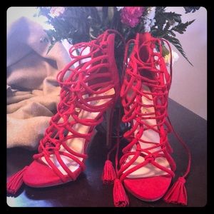 Shoedazzle red heels/sandals - lace up